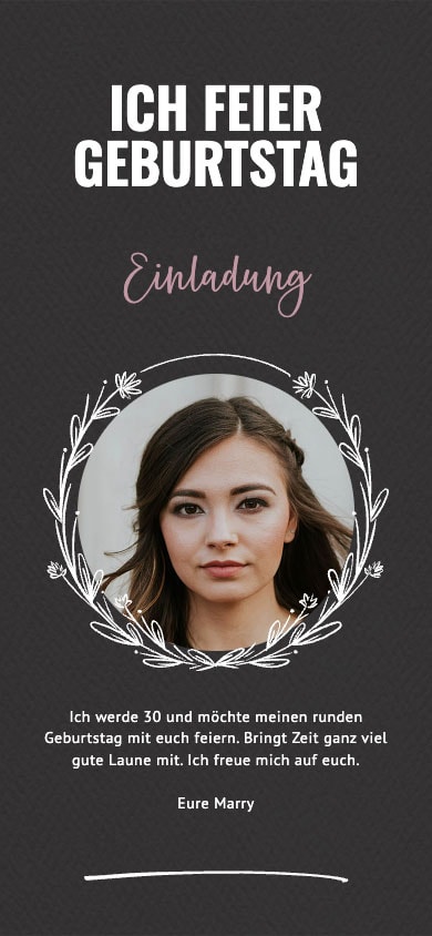 „Anthracite with Wreath“ template for a 70th birthday invitation