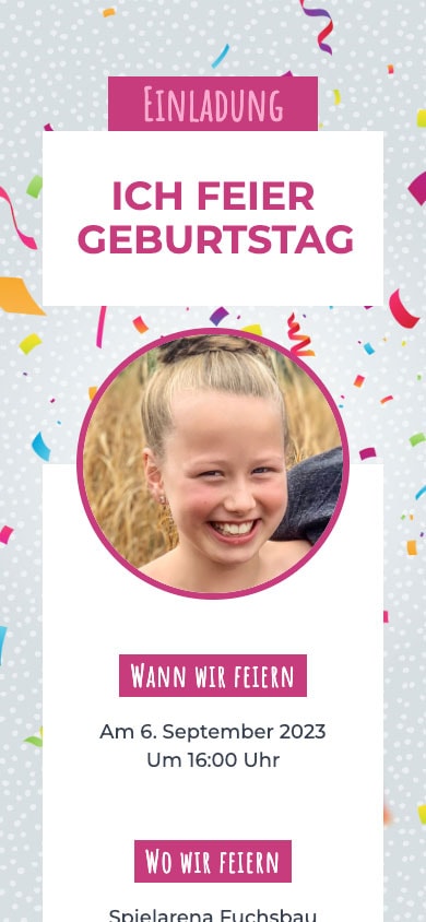 „Confetti Pink“ Template for a Children's Birthday Party Invitation