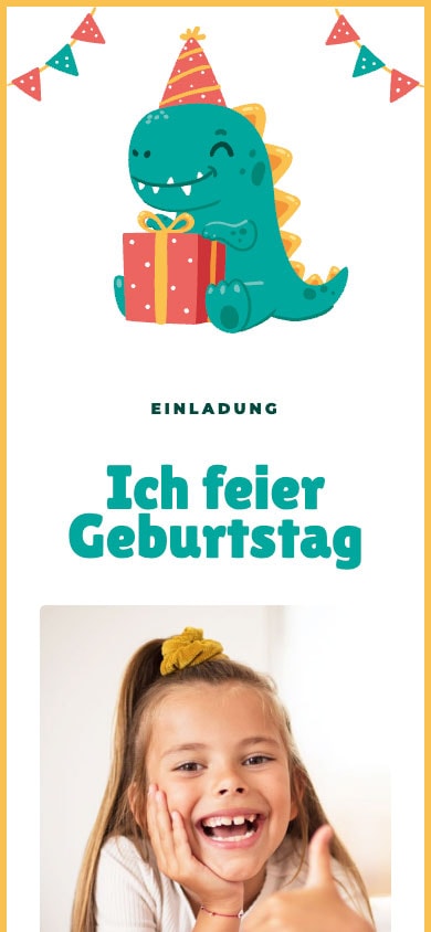 „Dino with a Gift“ Template for a Children's Birthday Party Invitation