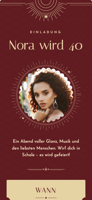 Einladungsvorlage „Nora wird 40“ zum Geburtstag – feierly
