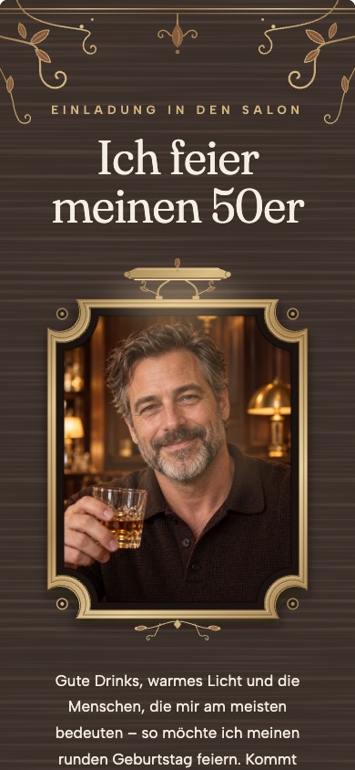 Einladungsvorlage „Espresso Salon“ zum Geburtstag – feierly