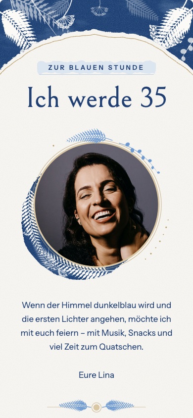 Einladungsvorlage „Zur blauen Stunde“ zum Geburtstag – feierly