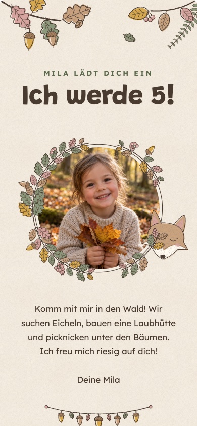 Einladungsvorlage „Waldkind“ zum Kindergeburtstag – feierly
