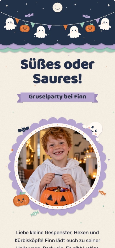 Einladungsvorlage „Kleine Gespenster“ für Halloween – feierly