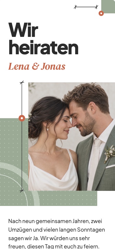Einladungsvorlage „Wir heiraten – Lena & Jonas“ zur Hochzeit – feierly