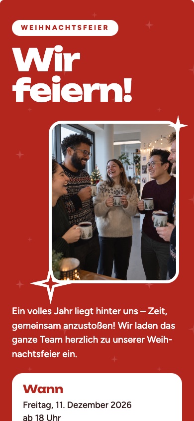 Einladungsvorlage „Wir feiern!“ für die Weihnachtsfeier – feierly