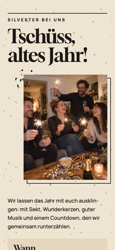 Einladungsvorlage „Tschüss, altes Jahr!“ für Silvester – feierly