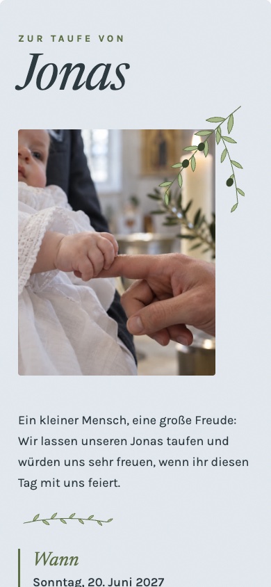Einladungsvorlage „Jonas“ zur Taufe – feierly