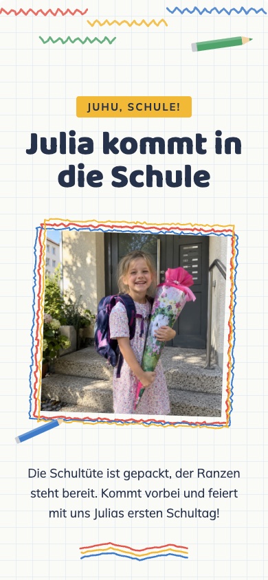 „Julia Starts School“ Invitation Template for the First Day of School – feierly