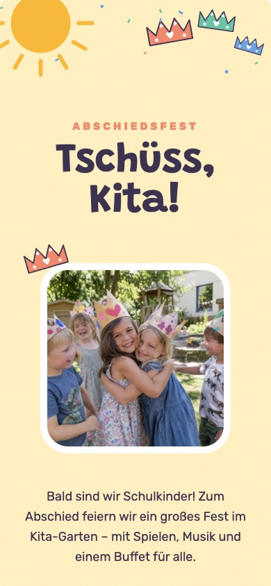 Einladungsvorlage „Tschüss, Kita!“ zum Kita-Abschied – feierly